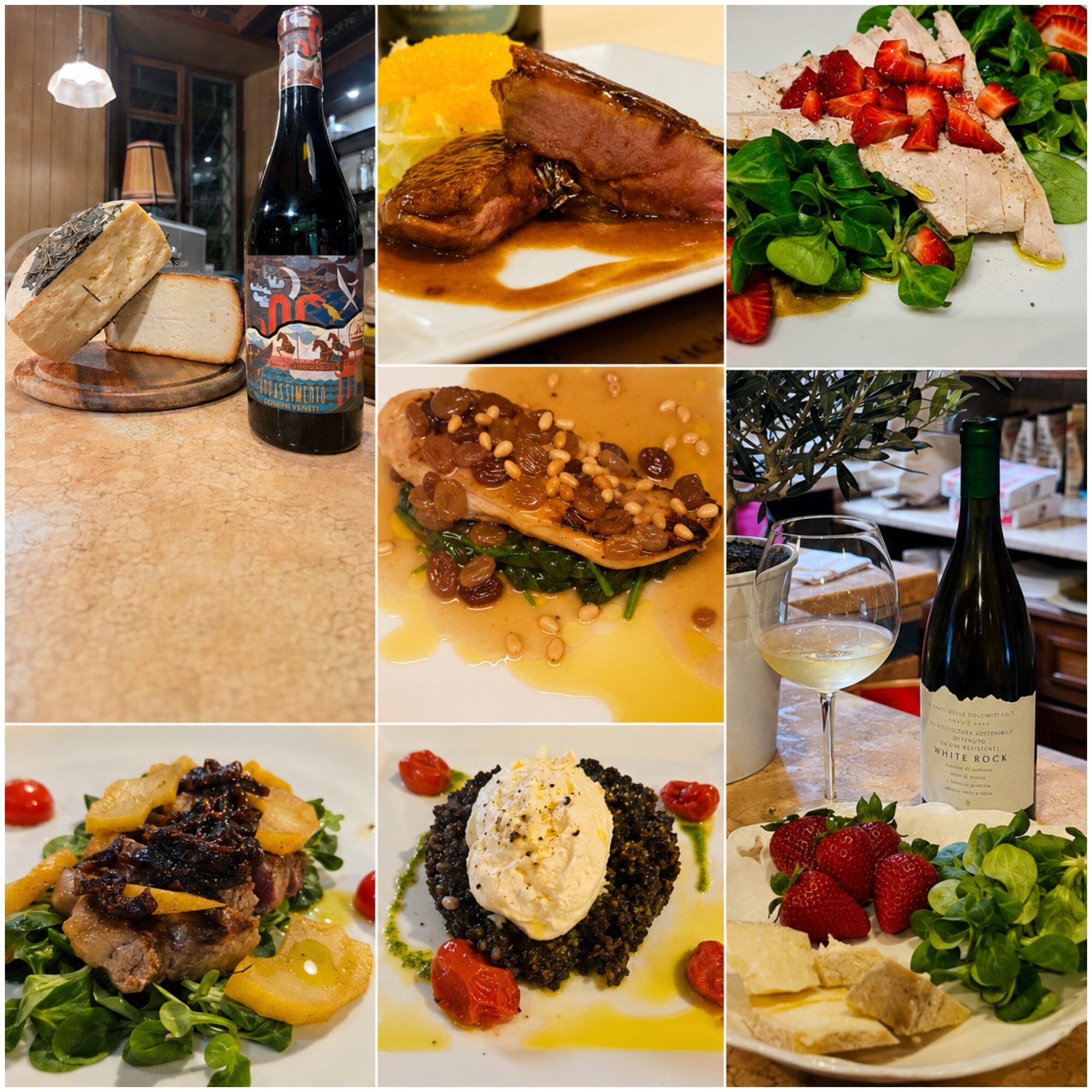 Piatti dell'Osteria Dogana Vecia e vini selezionati